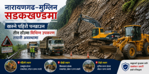 नारायणगढ–मुग्लिन सडकखण्डमा खस्ने पहिरो पन्छाउन तीन ठाँउमा विभिन्न उपकरण तयारी अवस्थामा